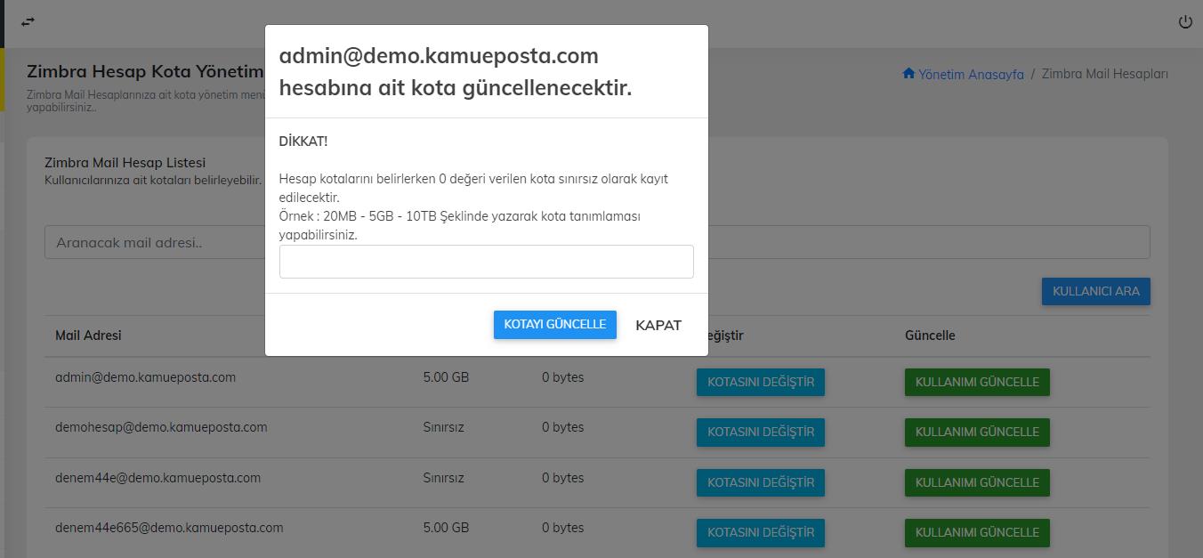 Zimbra Gelişmiş Yönetim Paneli