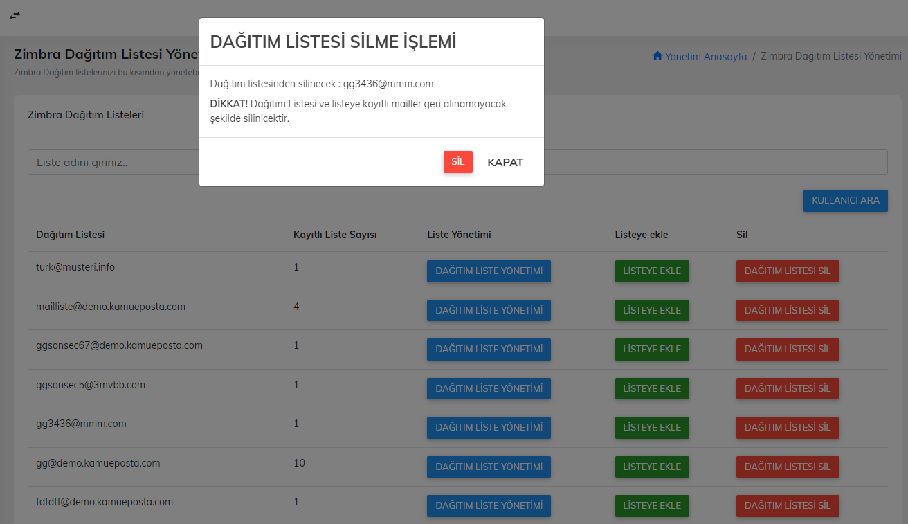 Zimbra Gelişmiş Yönetim Paneli